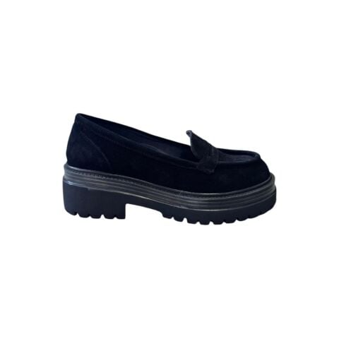 EXTRAFIT Kadın Küçük ve Büyük Numara Kuşaklı Loafer Ayakkabı 6310 Siyah Süet - 43
