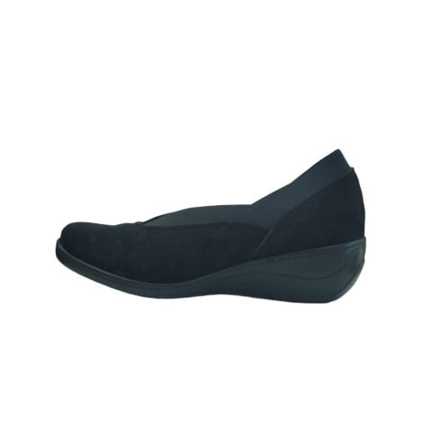 EXTRAFIT Geniş Kalıp Kadın Lastikli Dolgu Topuk Ayakkabı 7496-21 Siyah Süet - 38