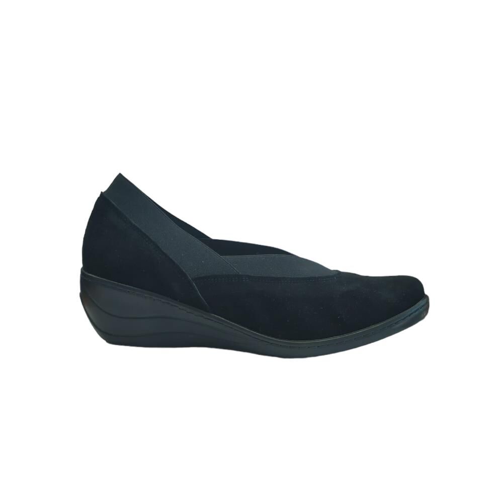 EXTRAFIT Geniş Kalıp Kadın Lastikli Dolgu Topuk Ayakkabı 7496-21 Siyah Süet - 38