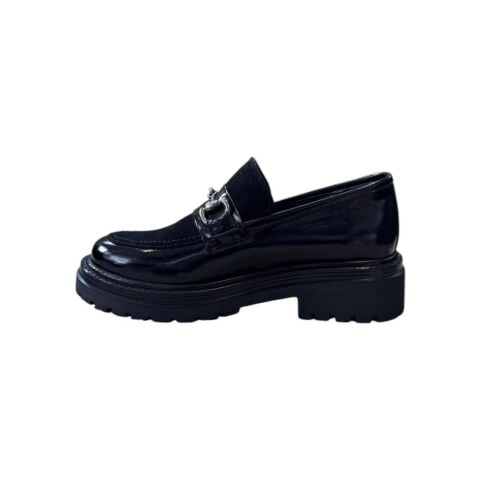 EXTRAFIT Kadın Kalın Tabanlı Tokalı Loafer Ayakkabı 264-1 Siyah Süet Rugan - 39