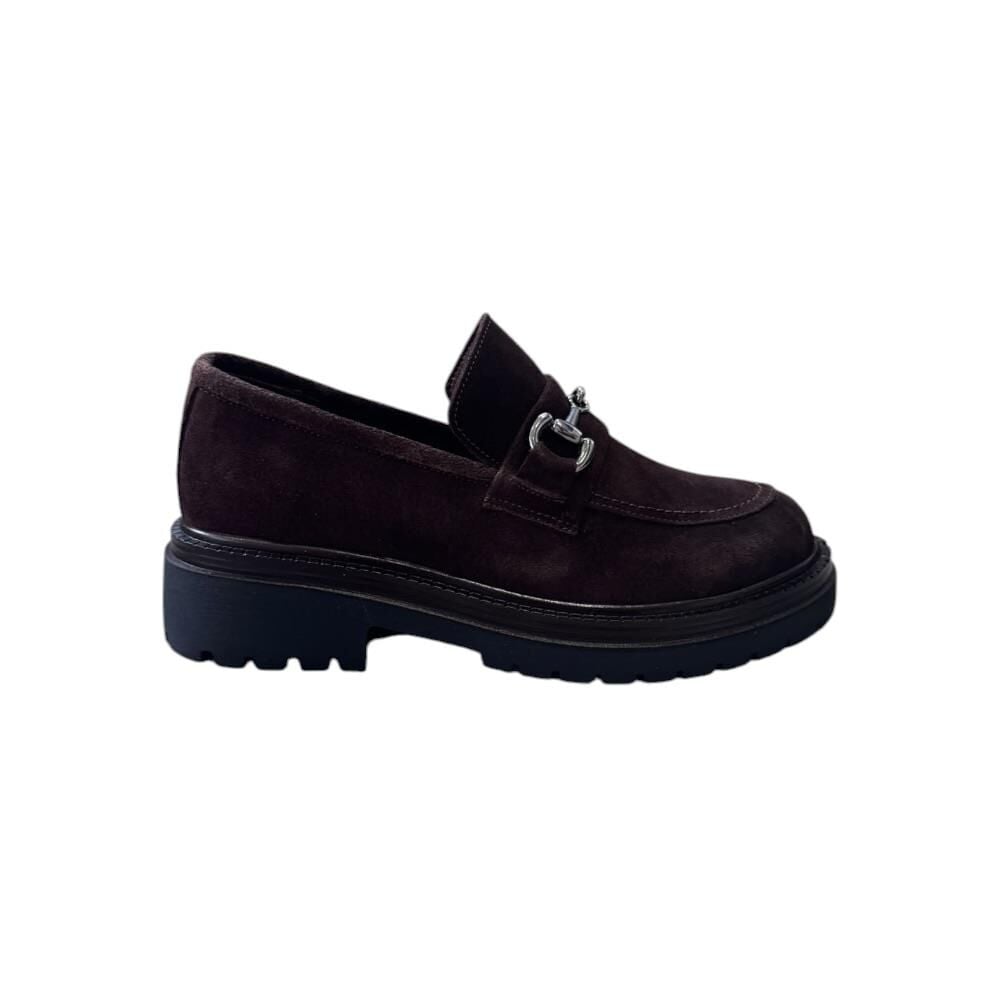 EXTRAFIT Kadın Kalın Tabanlı Tokalı Loafer Ayakkabı 264-1 Kahve Süet - 37