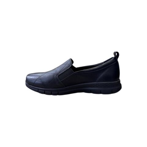 EXTRAFIT Geniş Kalıp Kadın Lastikli Mokasen Ayakkabı 74128-17 Siyah Deri - 42