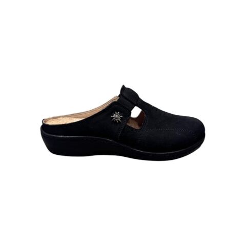 EXTRAFIT Geniş Kalıp Kadın Tabanı Çıkabilen Önü Kapalı Terlik 280 Siyah Nubuk - 40